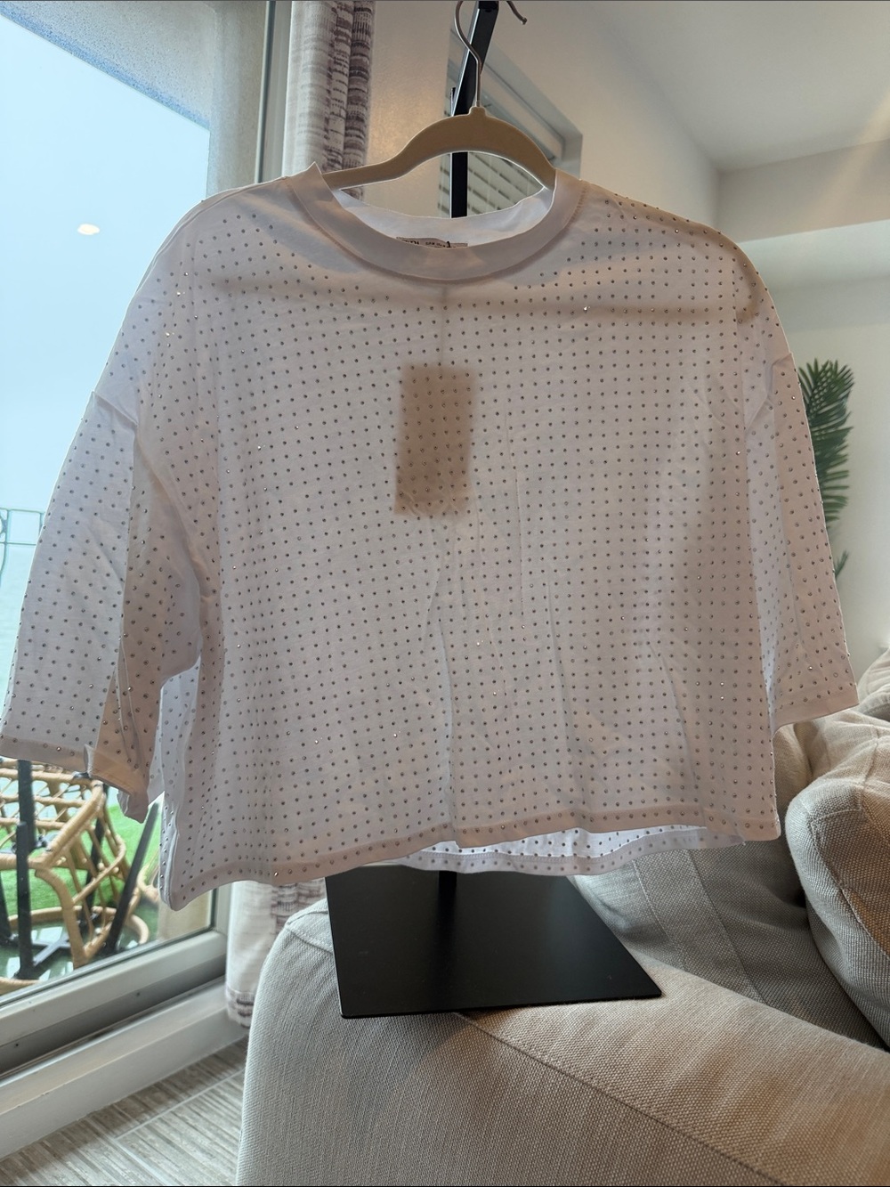 Zara White Eyelet Cropped Tee